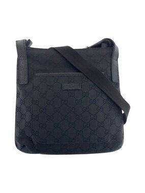 Gucci Black Silver Hardware GG Canvas Leather Shoulder Bag Pochette